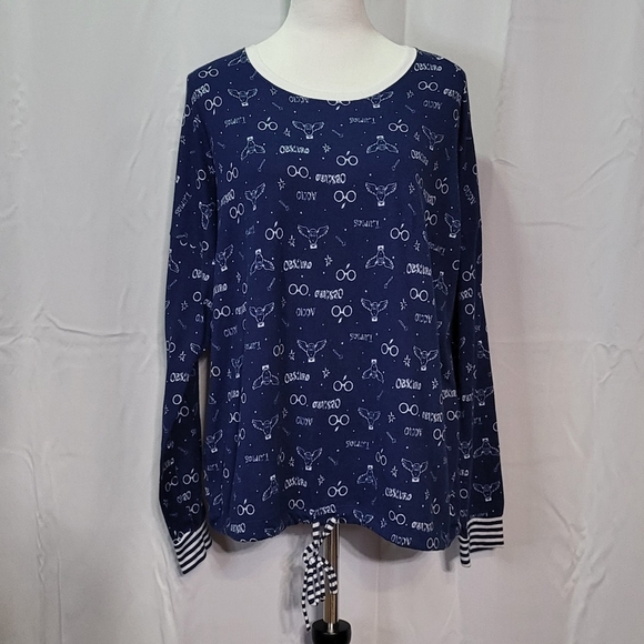 Harry Potter Women's Blue Full Print Graphic Long Sleeve Pajama Top Size XL EUC - Picture 3 of 10